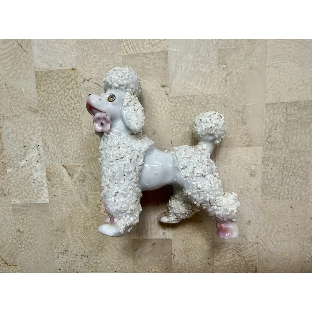 Vintage Porcelain Spaghetti POODLE Figurine Pink Feet JAPAN 3